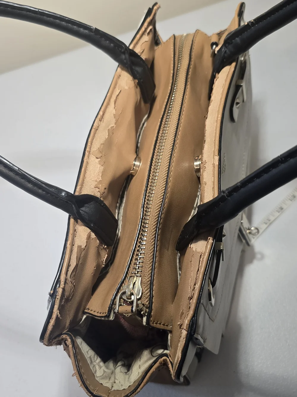 Guess White and Black Faux Leather Satchel Handbag